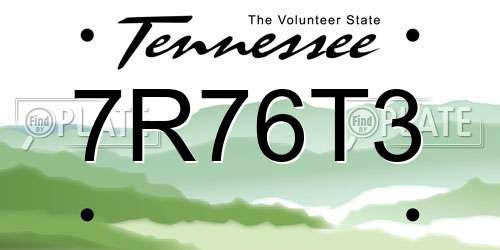 7R76T3 Tennessee License Plate