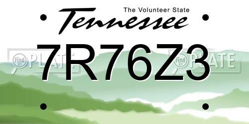 7R76Z3 Tennessee License Plate