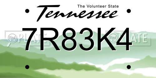 7R83K4 Tennessee License Plate
