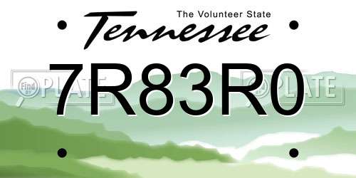 7R83R0 Tennessee License Plate