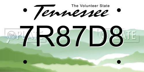 7R87D8 Tennessee License Plate