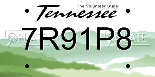 7R91P8 Tennessee License Plate