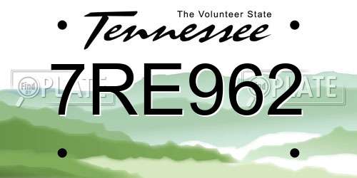 7RE962 Tennessee License Plate