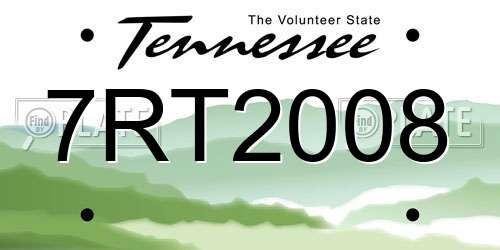 7RT2008 Tennessee License Plate