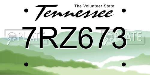 7RZ673 Tennessee License Plate