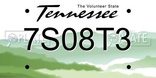 7S08T3 Tennessee License Plate