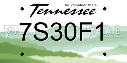 7S30F1 Tennessee License Plate