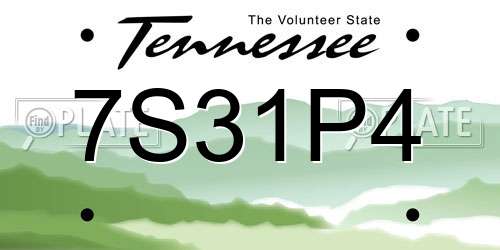 7S31P4 Tennessee License Plate