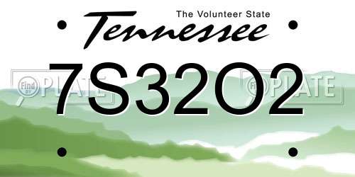 7S32O2 Tennessee License Plate