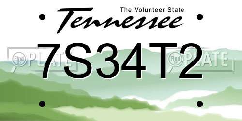 7S34T2 Tennessee License Plate