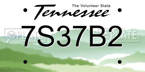 7S37B2 Tennessee License Plate
