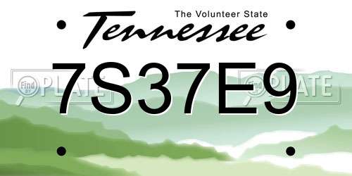 7S37E9 Tennessee License Plate