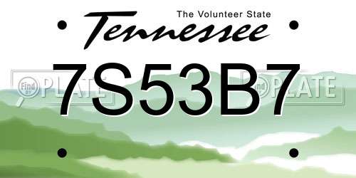 7S53B7 Tennessee License Plate