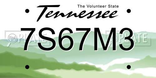 7S67M3 Tennessee License Plate