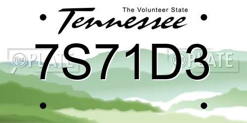 7S71D3 Tennessee License Plate