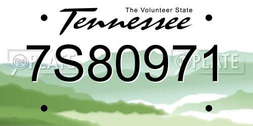 7S80971 Tennessee License Plate