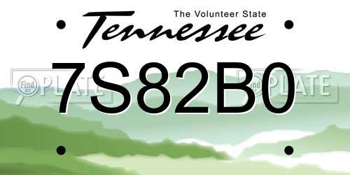 7S82B0 Tennessee License Plate