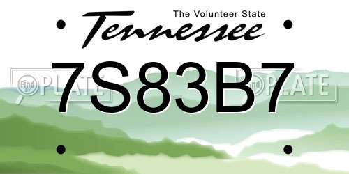 7S83B7 Tennessee License Plate