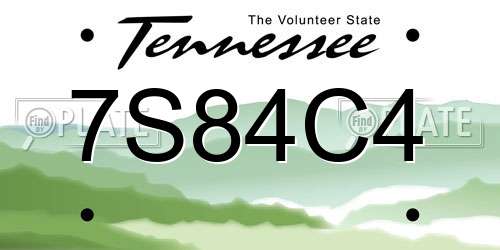 7S84C4 Tennessee License Plate