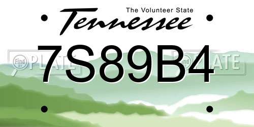 7S89B4 Tennessee License Plate