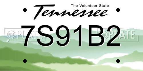 7S91B2 Tennessee License Plate