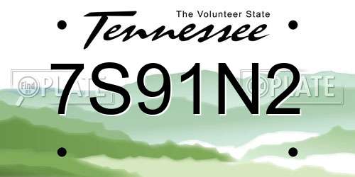 7S91N2 Tennessee License Plate