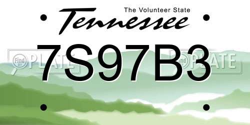 7S97B3 Tennessee License Plate
