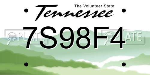 7S98F4 Tennessee License Plate