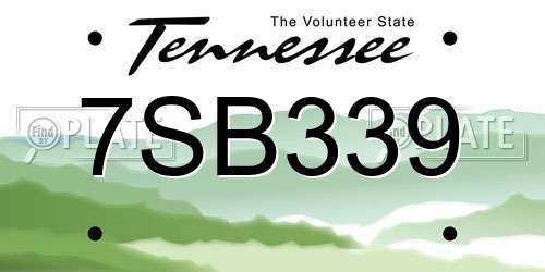 7SB339 Tennessee License Plate