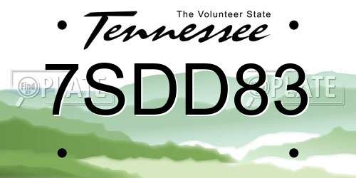 7SDD83 Tennessee License Plate