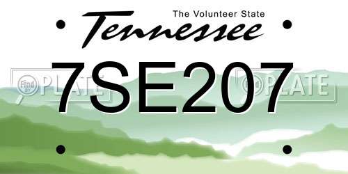 7SE207 Tennessee License Plate