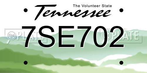 7SE702 Tennessee License Plate