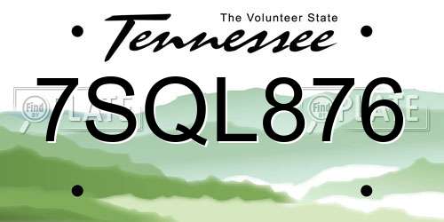 7SQL876 Tennessee License Plate