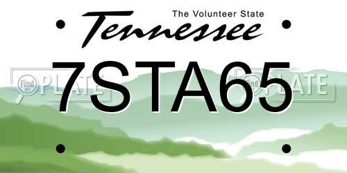 7STA65 Tennessee License Plate