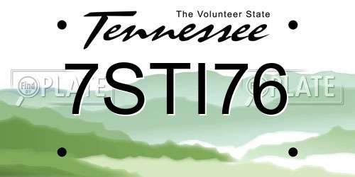 7STI76 Tennessee License Plate