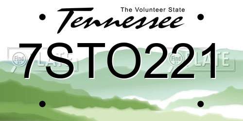 7STO221 Tennessee License Plate