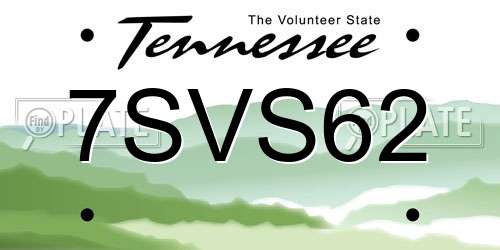 7SVS62 Tennessee License Plate
