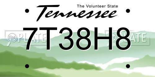 7T38H8 Tennessee License Plate