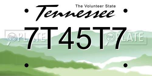 7T45T7 Tennessee License Plate