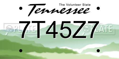 7T45Z7 Tennessee License Plate