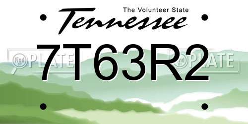 7T63R2 Tennessee License Plate