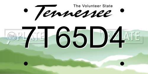 7T65D4 Tennessee License Plate
