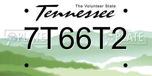 7T66T2 Tennessee License Plate