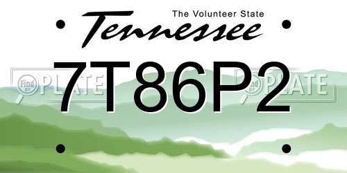 7T86P2 Tennessee License Plate