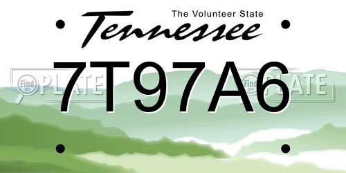7T97A6 Tennessee License Plate