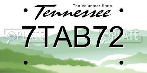 7TAB72 Tennessee License Plate