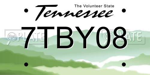 7TBY08 Tennessee License Plate