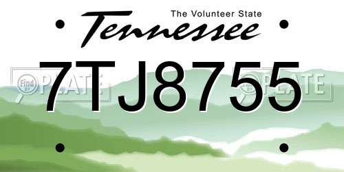 7TJ8755 Tennessee License Plate