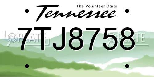 7TJ8758 Tennessee License Plate