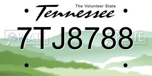 7TJ8788 Tennessee License Plate